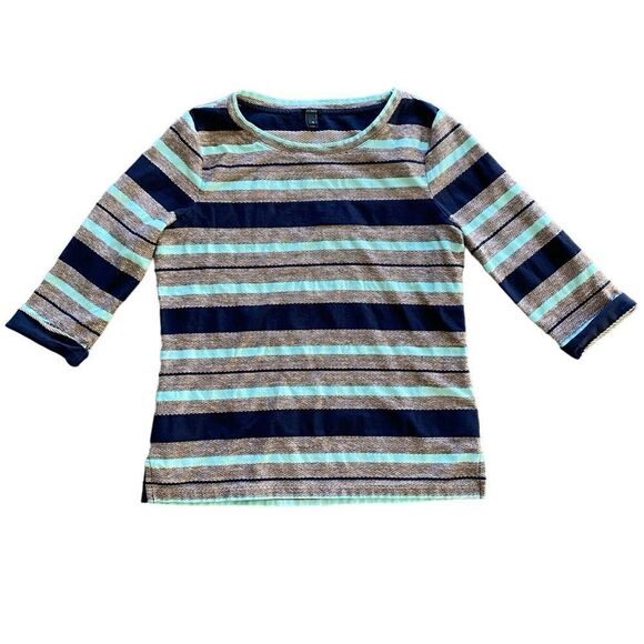 J. Crew Tops - J. Crew Reverse Jacquard Stripe Popover Top Small Navy Teal